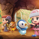 A very happy Piplup waves with excitement alongside some trainers and other monsters.